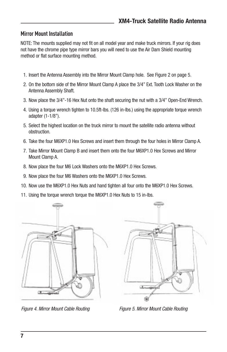 Mirror mount installation, Xm4-truck satellite radio antenna | Audiovox TERK XM4 User Manual | Page 7 / 12