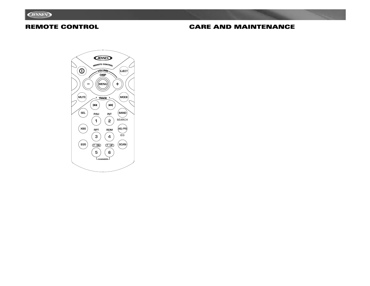 Mp6211, Remote control, Care and maintenance | Audiovox MP6211 User Manual | Page 18 / 52