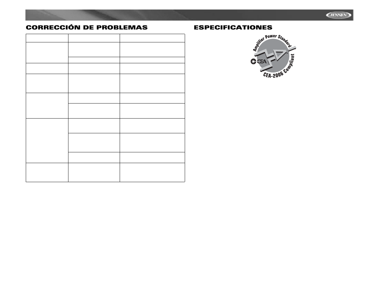 Mp6211, Corrección de problemas especificationes | Audiovox MP6211 User Manual | Page 35 / 52