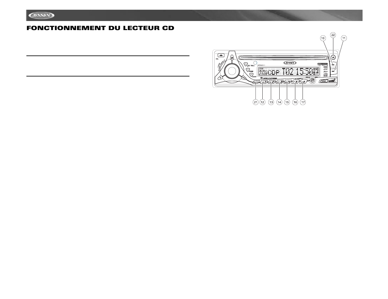 Mp6211, Fonctionnement du lecteur cd | Audiovox MP6211 User Manual | Page 46 / 52