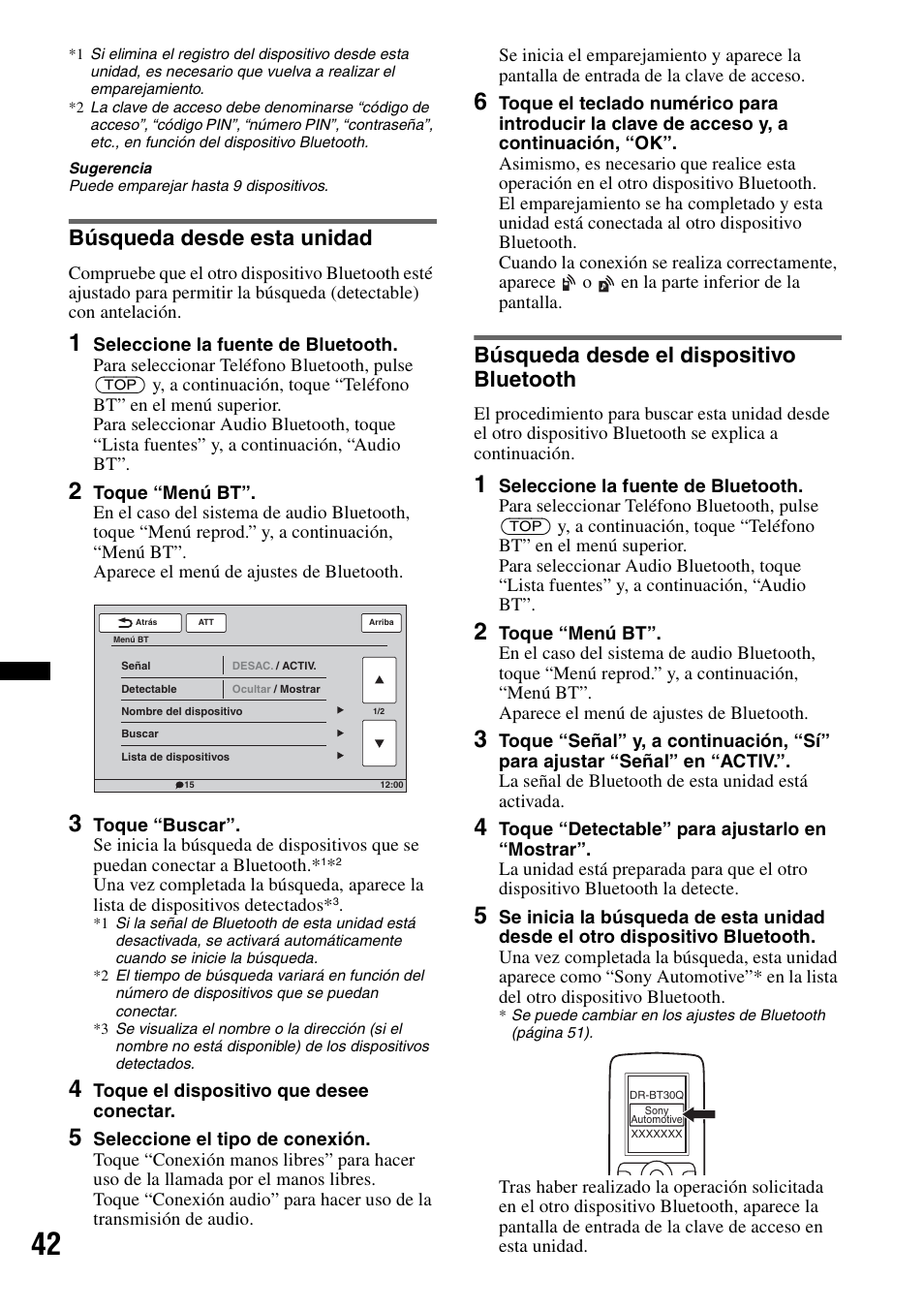 Búsqueda desde esta unidad, Búsqueda desde el dispositivo bluetooth, Bluetooth | Sony XNV-L66BT User Manual | Page 120 / 248