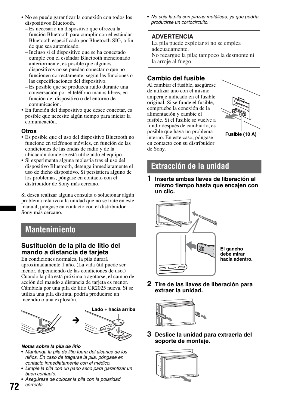 Mantenimiento, Extracción de la unidad | Sony XNV-L66BT User Manual | Page 150 / 248