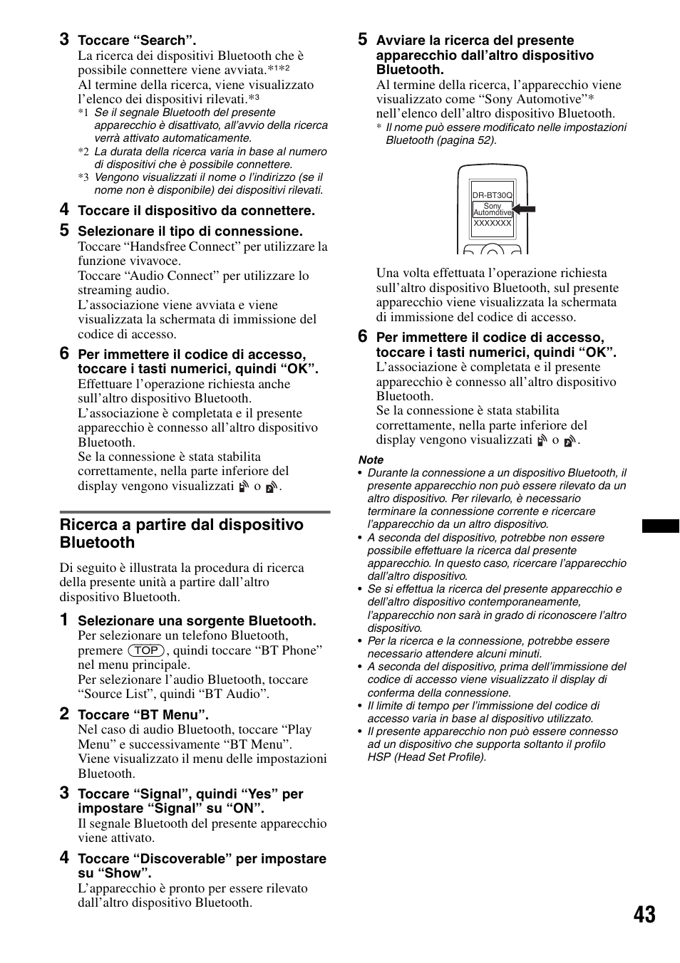 Ricerca a partire dal dispositivo bluetooth, Ricerca a partire dal dispositivo, Bluetooth | Sony XNV-L66BT User Manual | Page 203 / 248