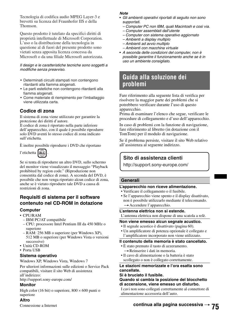 Guida alla soluzione dei problemi, Sito di assistenza clienti | Sony XNV-L66BT User Manual | Page 235 / 248