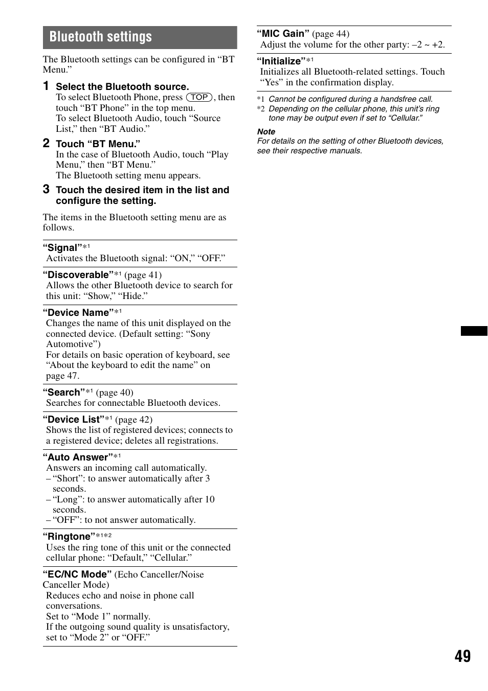 Bluetooth settings | Sony XNV-L66BT User Manual | Page 49 / 248