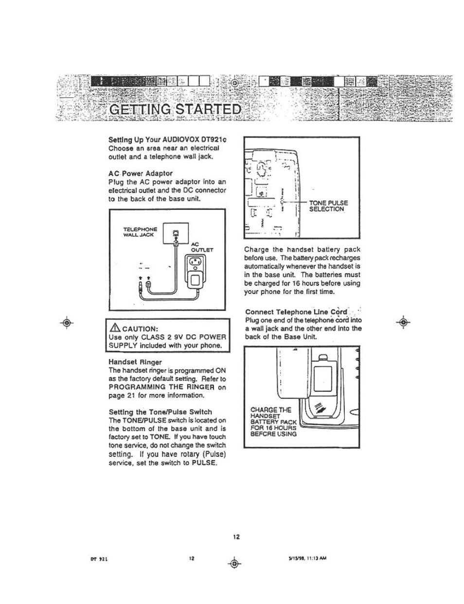 Ssylwfâ^ingistarteàie | Audiovox DT921C User Manual | Page 12 / 37