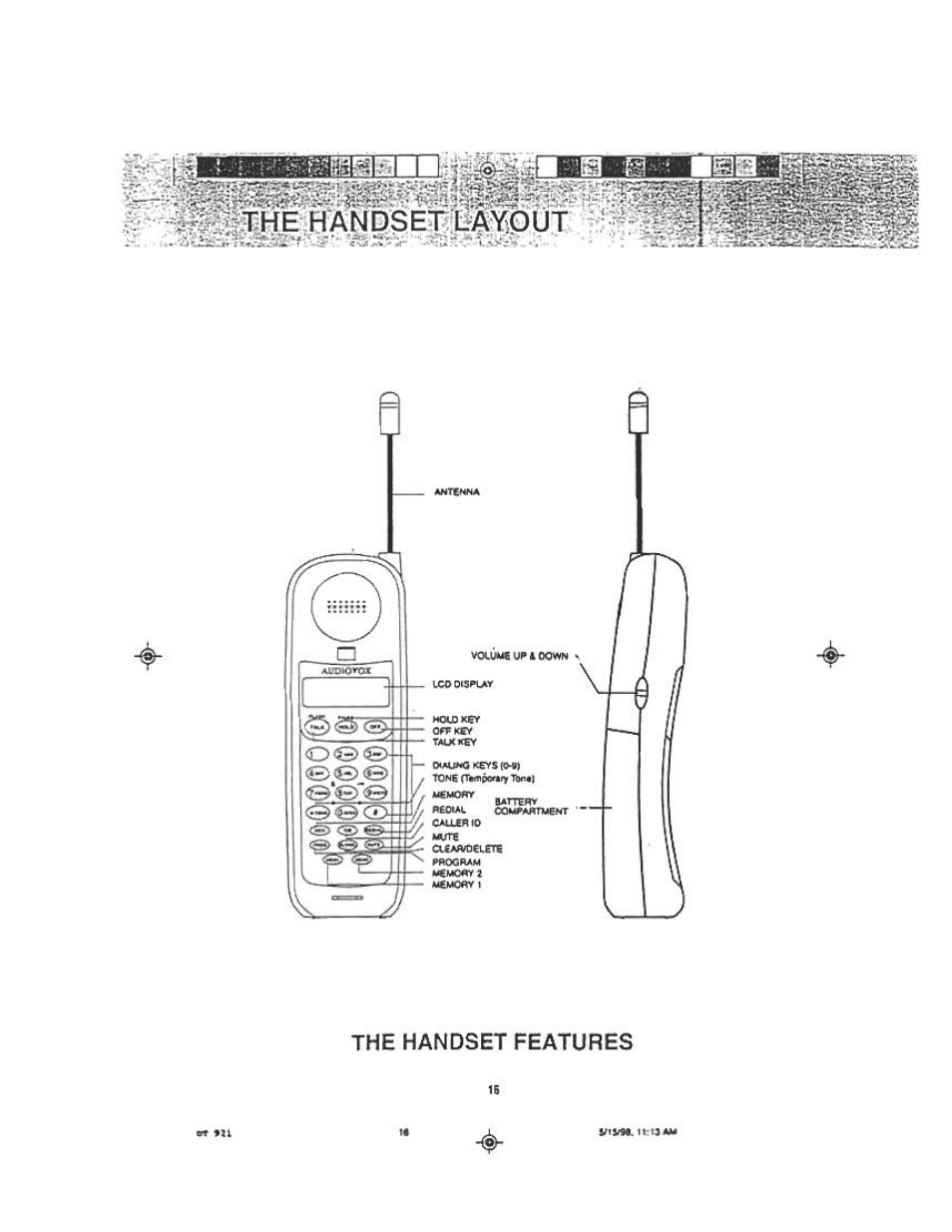 Ii-^^^^i5me:lhandse;rsl2|iyiout^ tsf, Swb:^ ssii, The handset features | Audiovox DT921C User Manual | Page 16 / 37