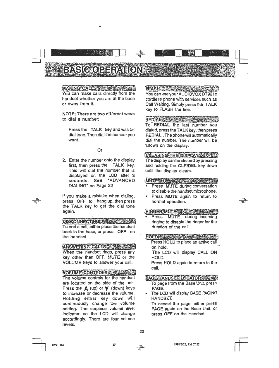 Audiovox DT921C User Manual | Page 20 / 37