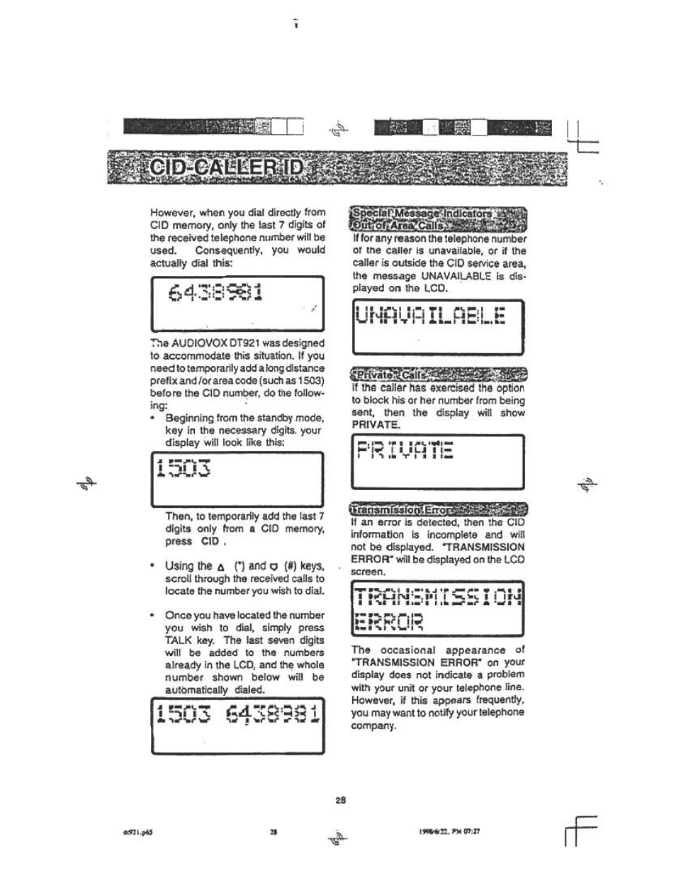 Audiovox DT921C User Manual | Page 28 / 37