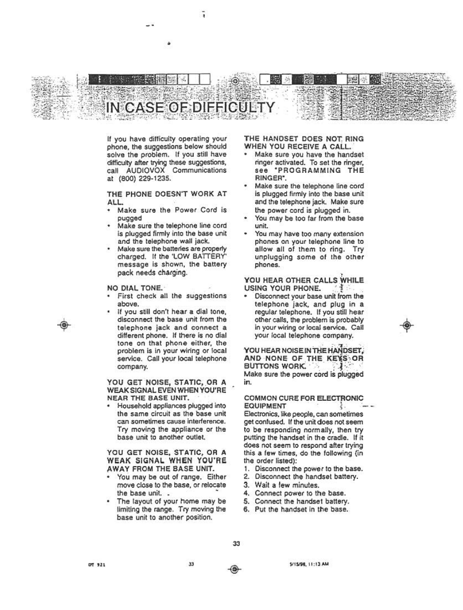 13inïcase?©e;dlrhie0tîty | Audiovox DT921C User Manual | Page 33 / 37