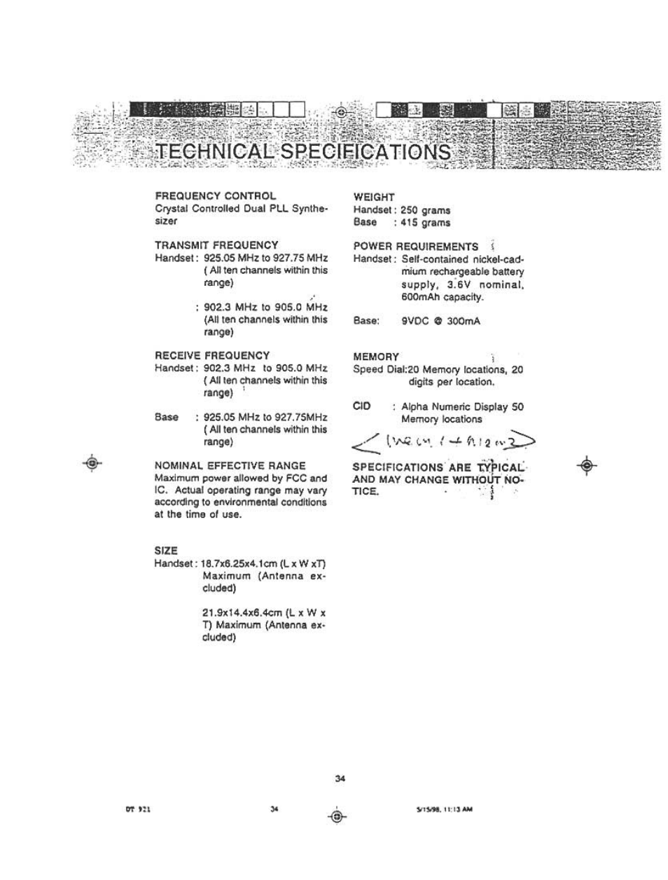 Gssíä^wnle^li?sgeci|p^tio^í | Audiovox DT921C User Manual | Page 34 / 37