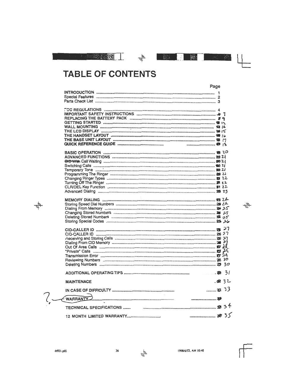 Audiovox DT921C User Manual | Page 36 / 37