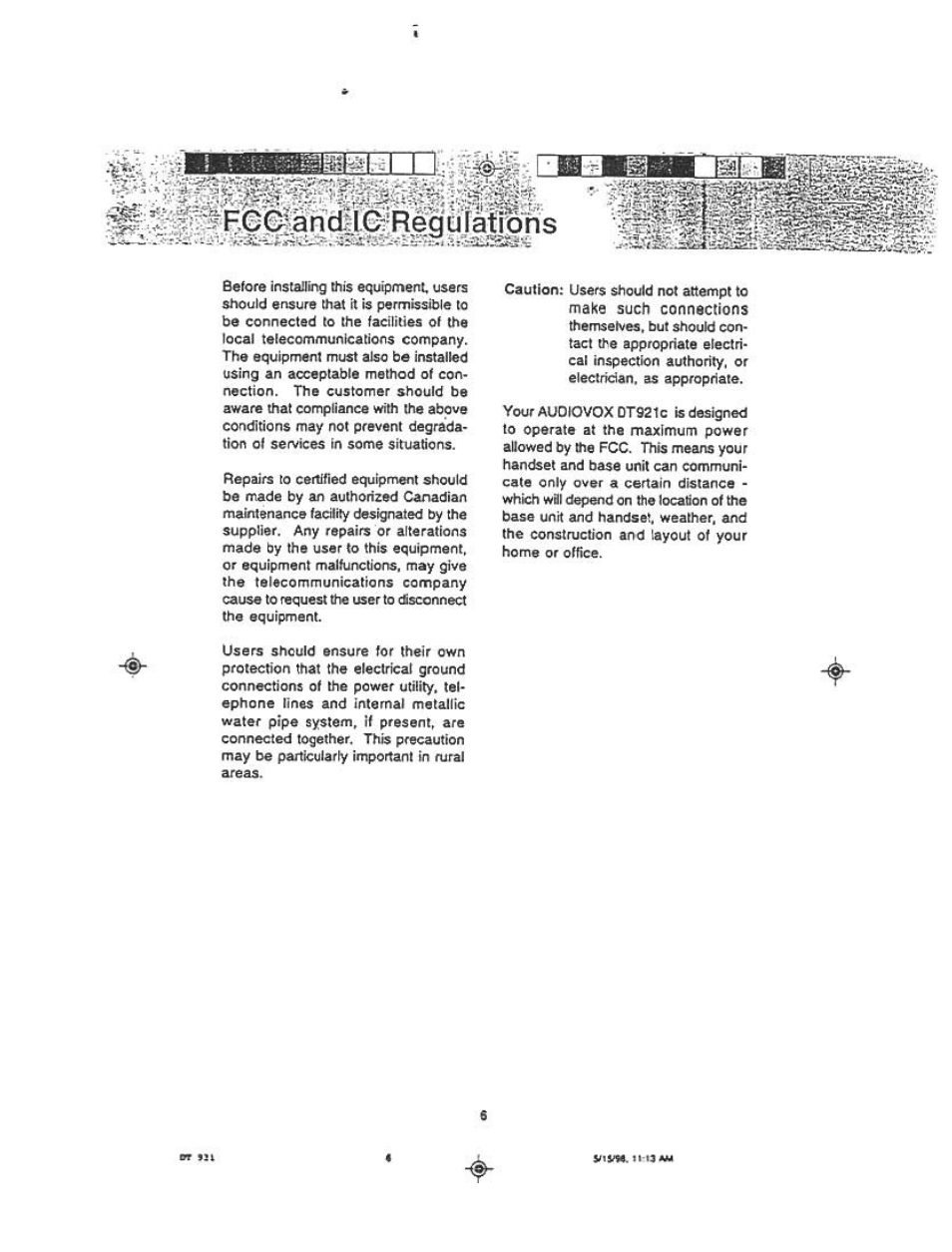 Audiovox DT921C User Manual | Page 6 / 37