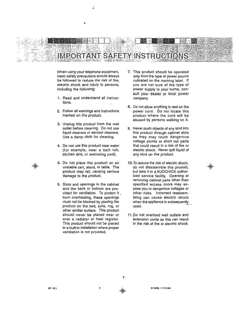 Audiovox DT921C User Manual | Page 7 / 37