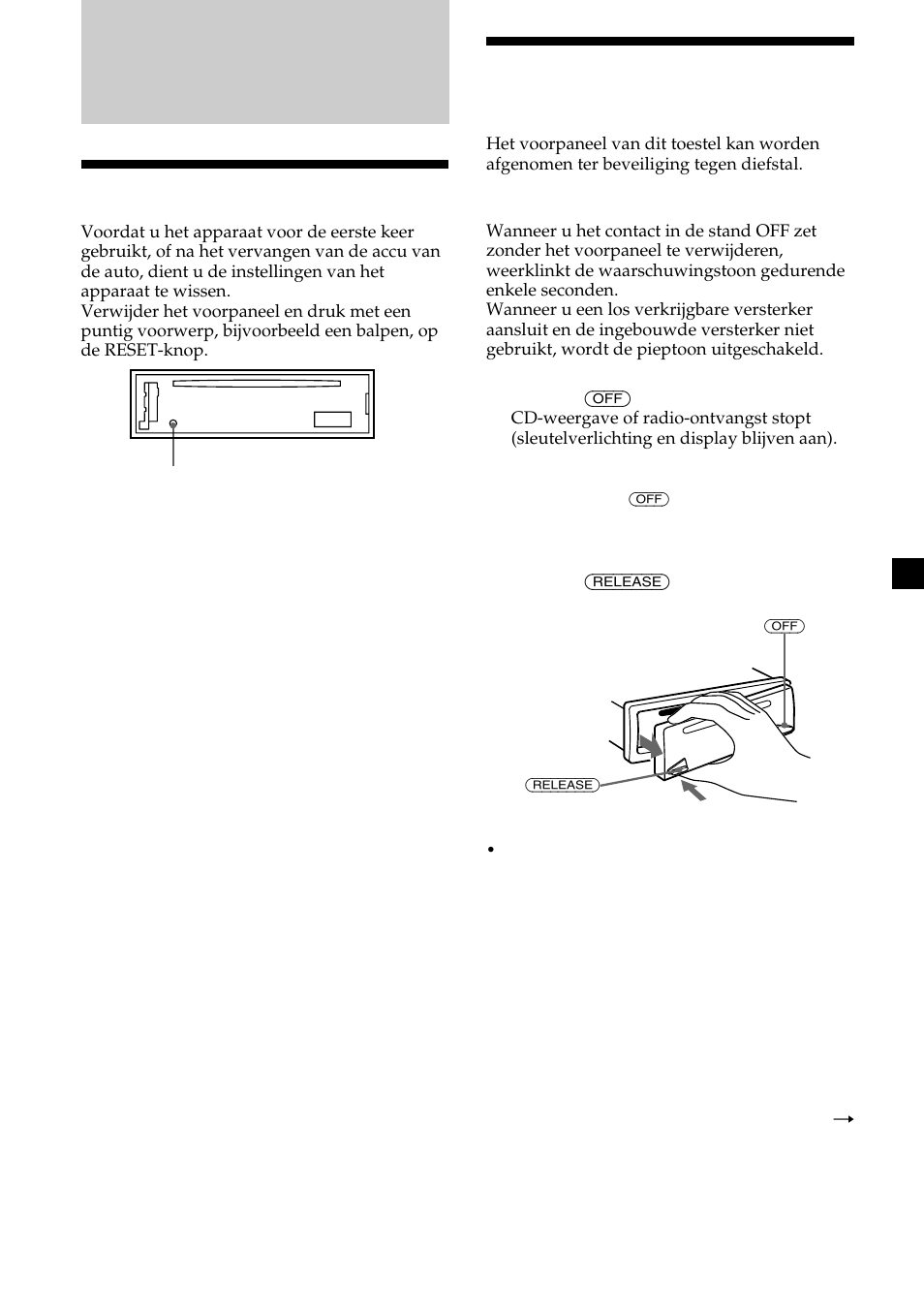 Aan de slag, 9het voorpaneel verwijderen, Instellingen wissen | Sony CDX-MP30 User Manual | Page 129 / 152