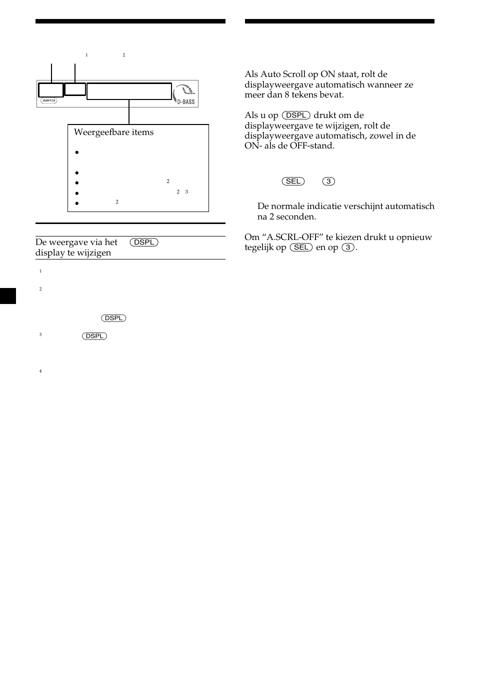 12 displayweergave automatisch laten rollen, Display items, Auto scroll | Sony CDX-MP30 User Manual | Page 132 / 152