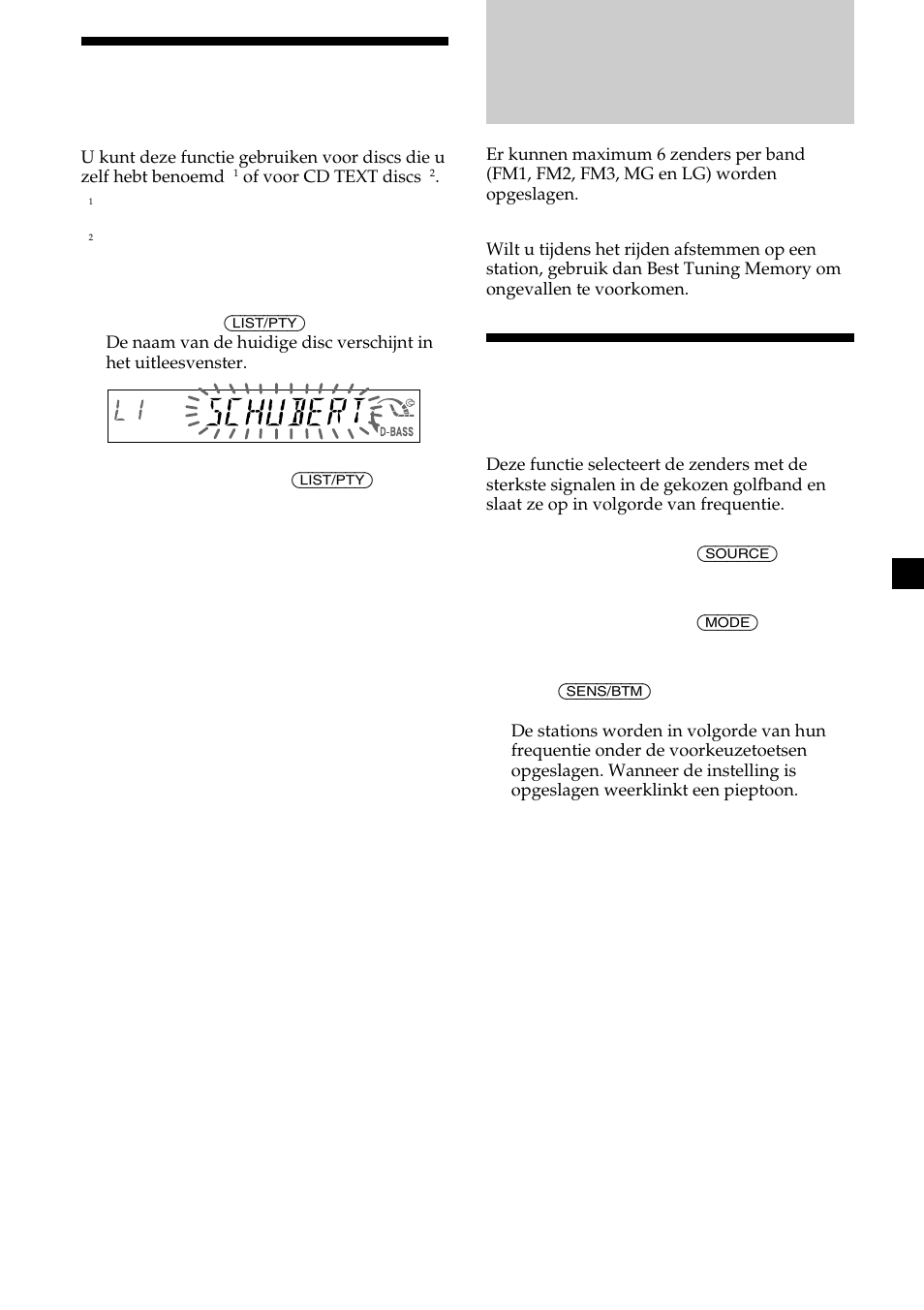 Radio, Automatisch zenders opslaan, Een disc zoeken op naam | Sony CDX-MP30 User Manual | Page 135 / 152