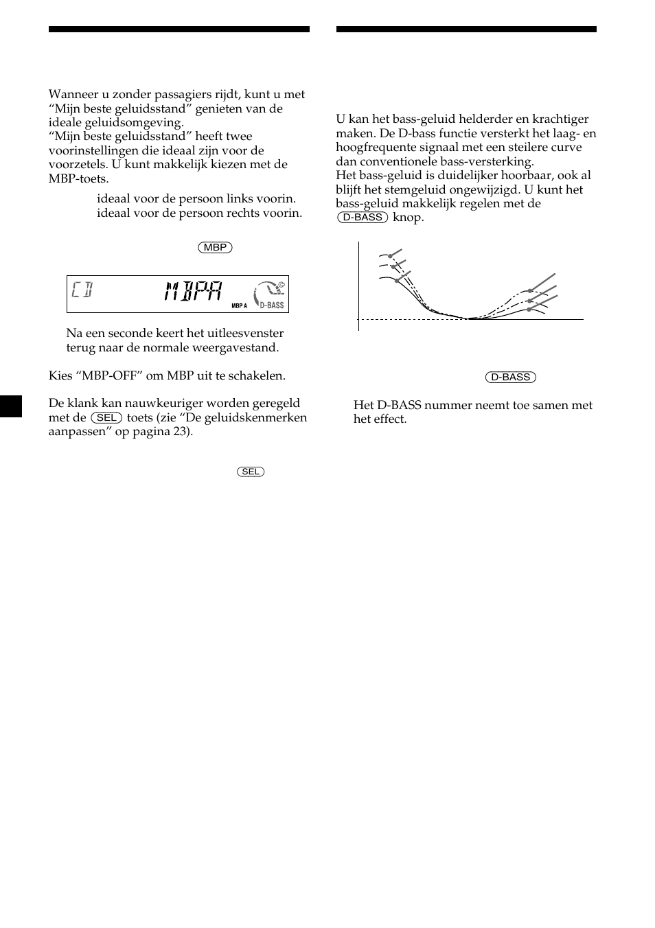 24 voor een krachtiger bass- geluid, De geluidsstand kiezen, D-bass | Mijn beste geluidsstand (mbp) | Sony CDX-MP30 User Manual | Page 144 / 152