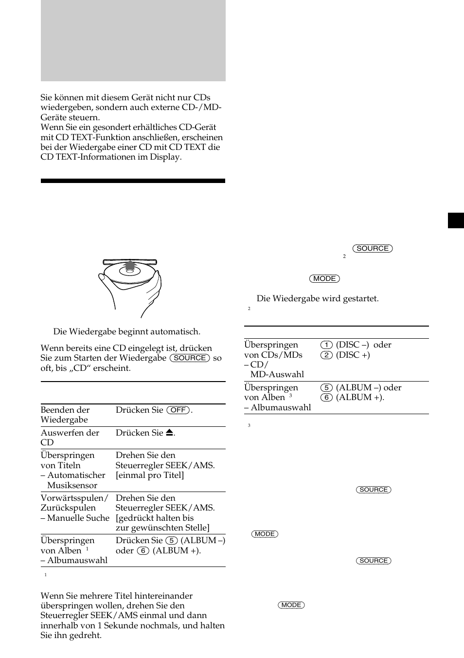 Cd-player cd/md-gerät (gesondert erhältlich), Wiedergeben einer cd/md | Sony CDX-MP30 User Manual | Page 41 / 152