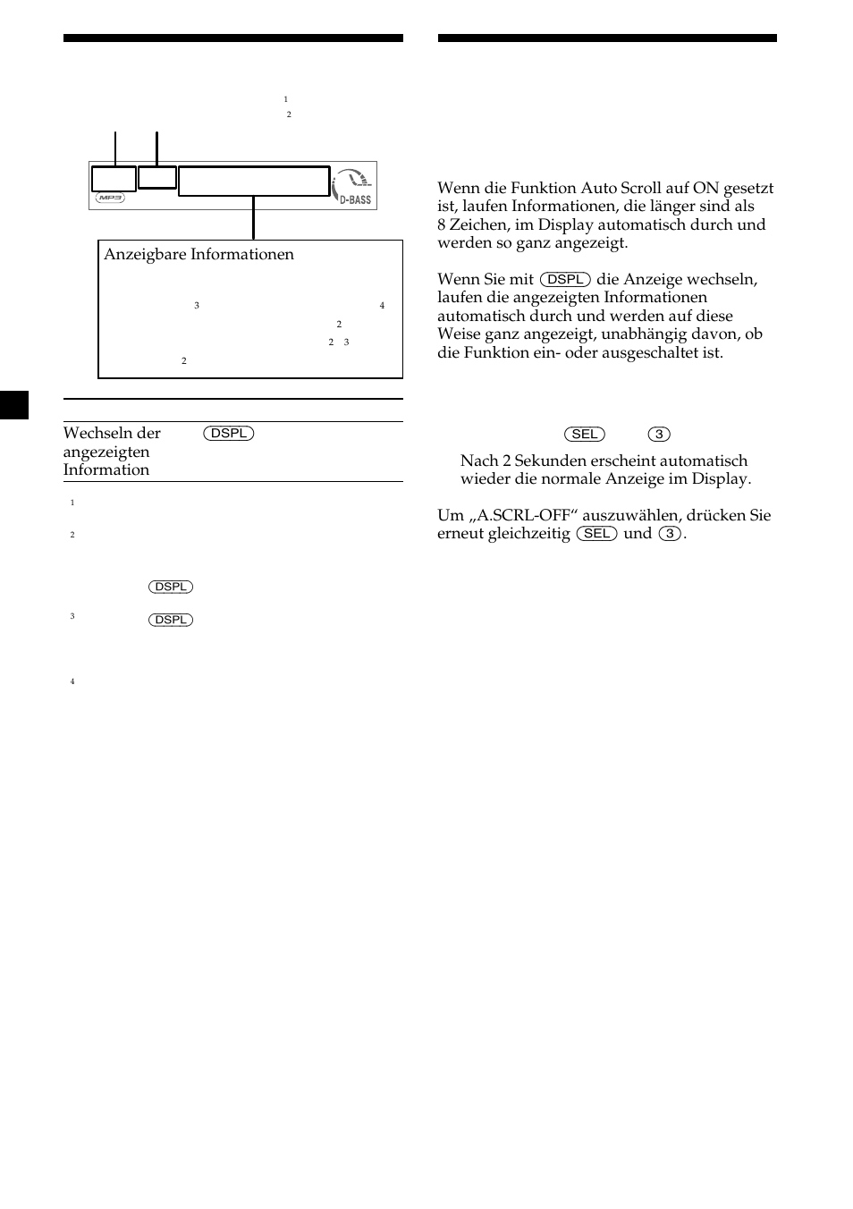 Anzeigen im display, Auto scroll | Sony CDX-MP30 User Manual | Page 42 / 152