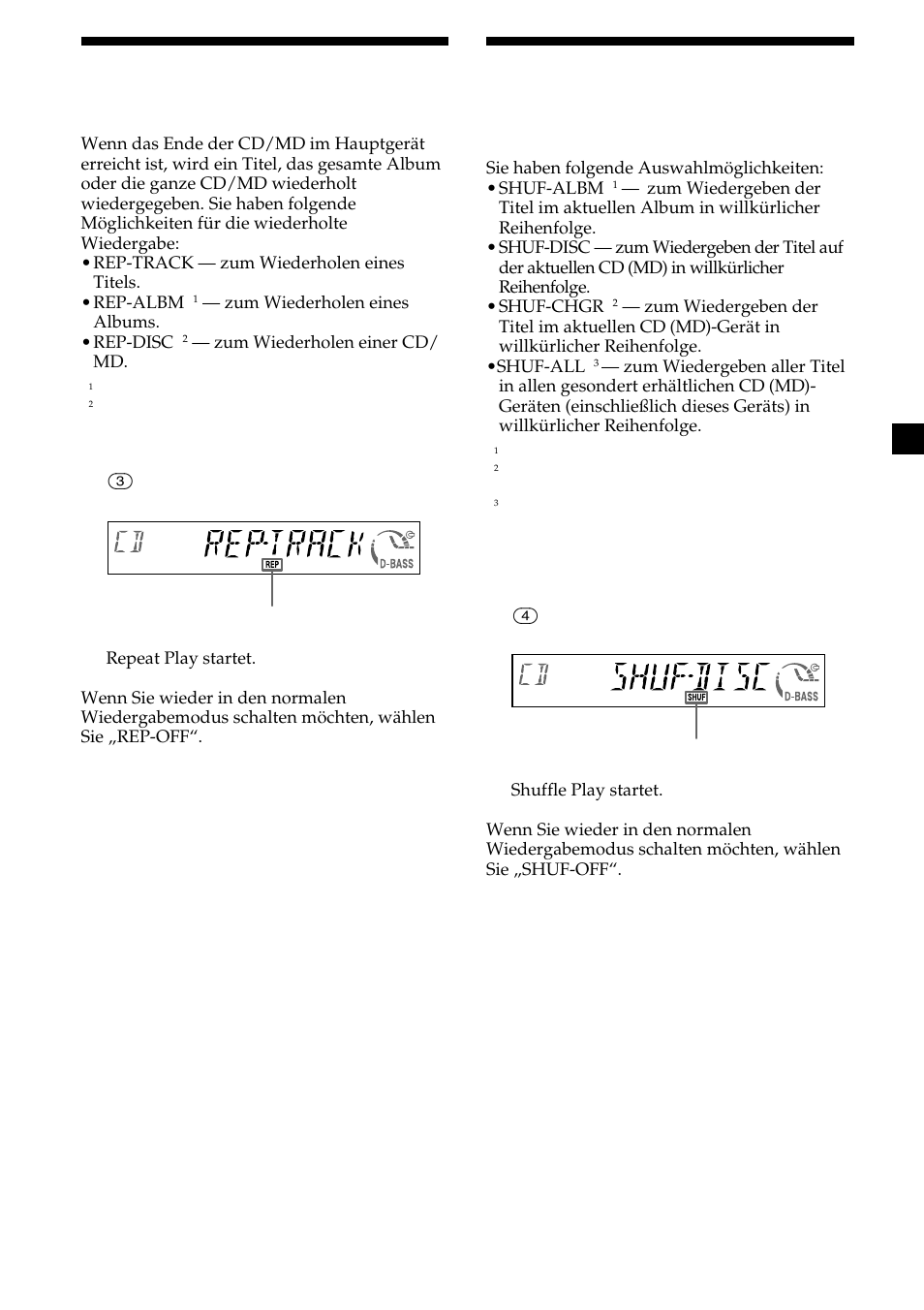 13 wiederholtes wiedergeben von titeln, Repeat play, Shuffle play | Sony CDX-MP30 User Manual | Page 43 / 152