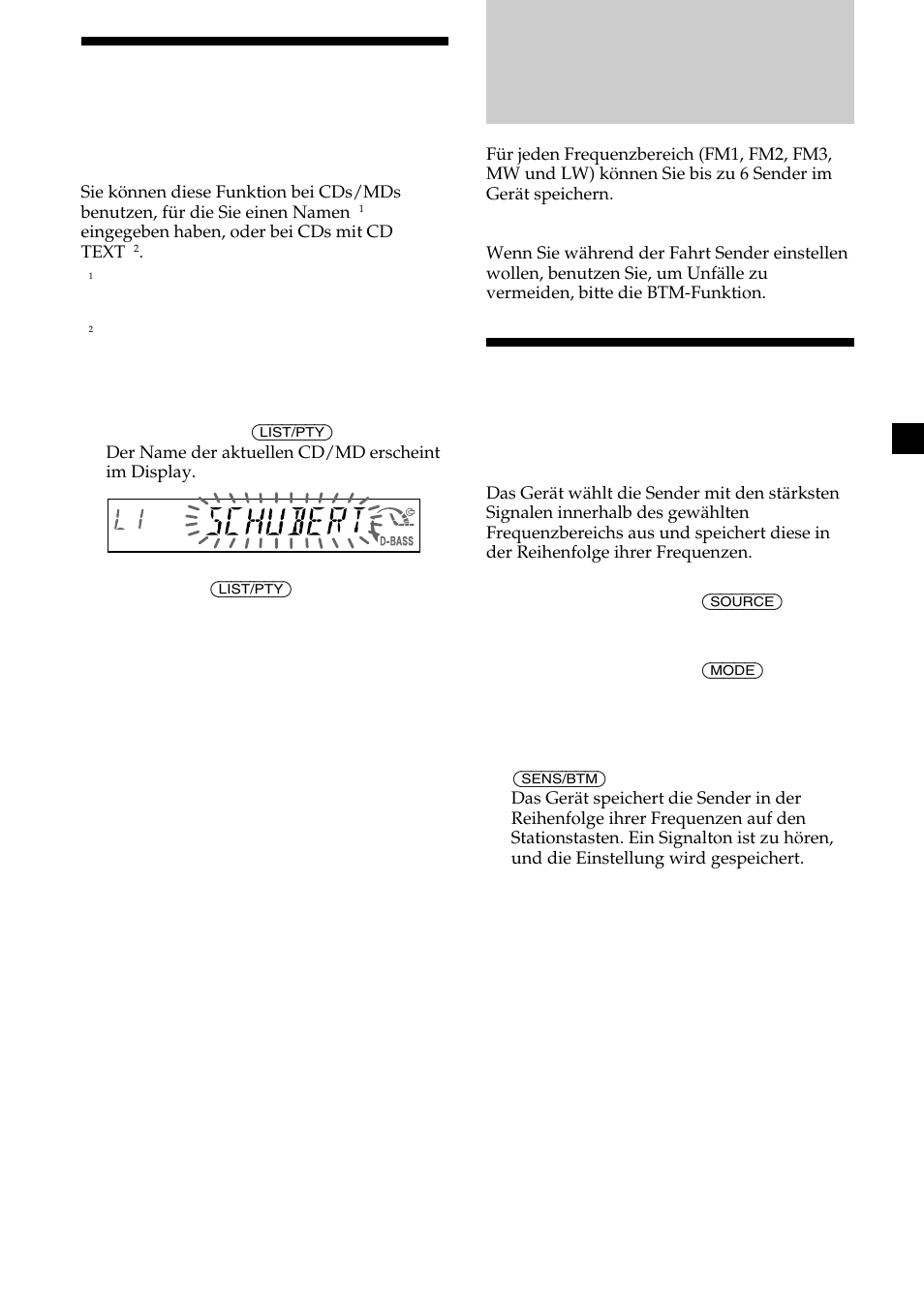 Radio, Automatisches speichern von radiosendern, Ansteuern einer cd/md anhand des namens | Sony CDX-MP30 User Manual | Page 45 / 152