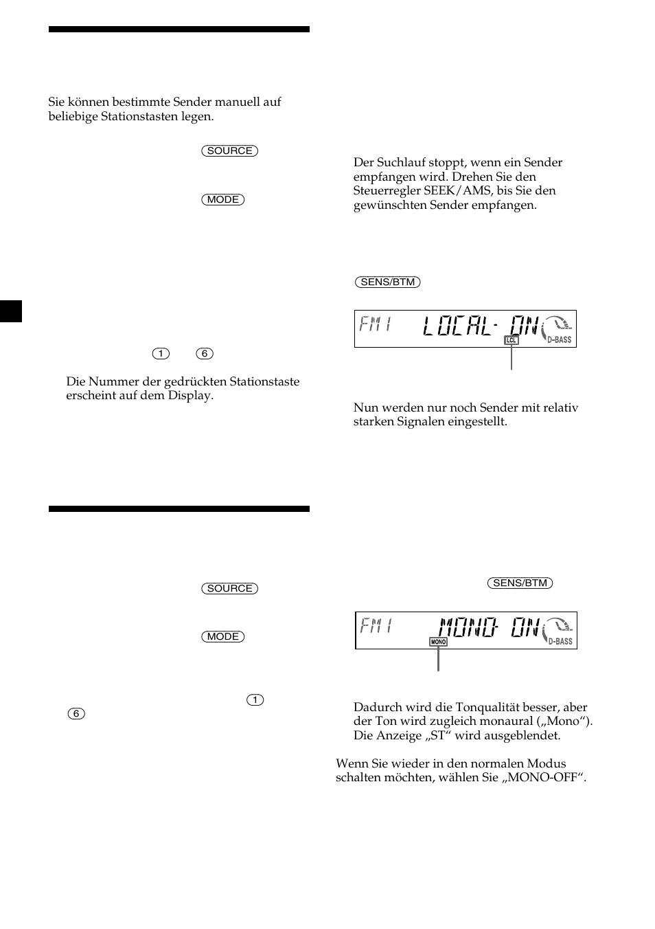 Speichern bestimmter radiosender, Einstellen gespeicherter sender | Sony CDX-MP30 User Manual | Page 46 / 152