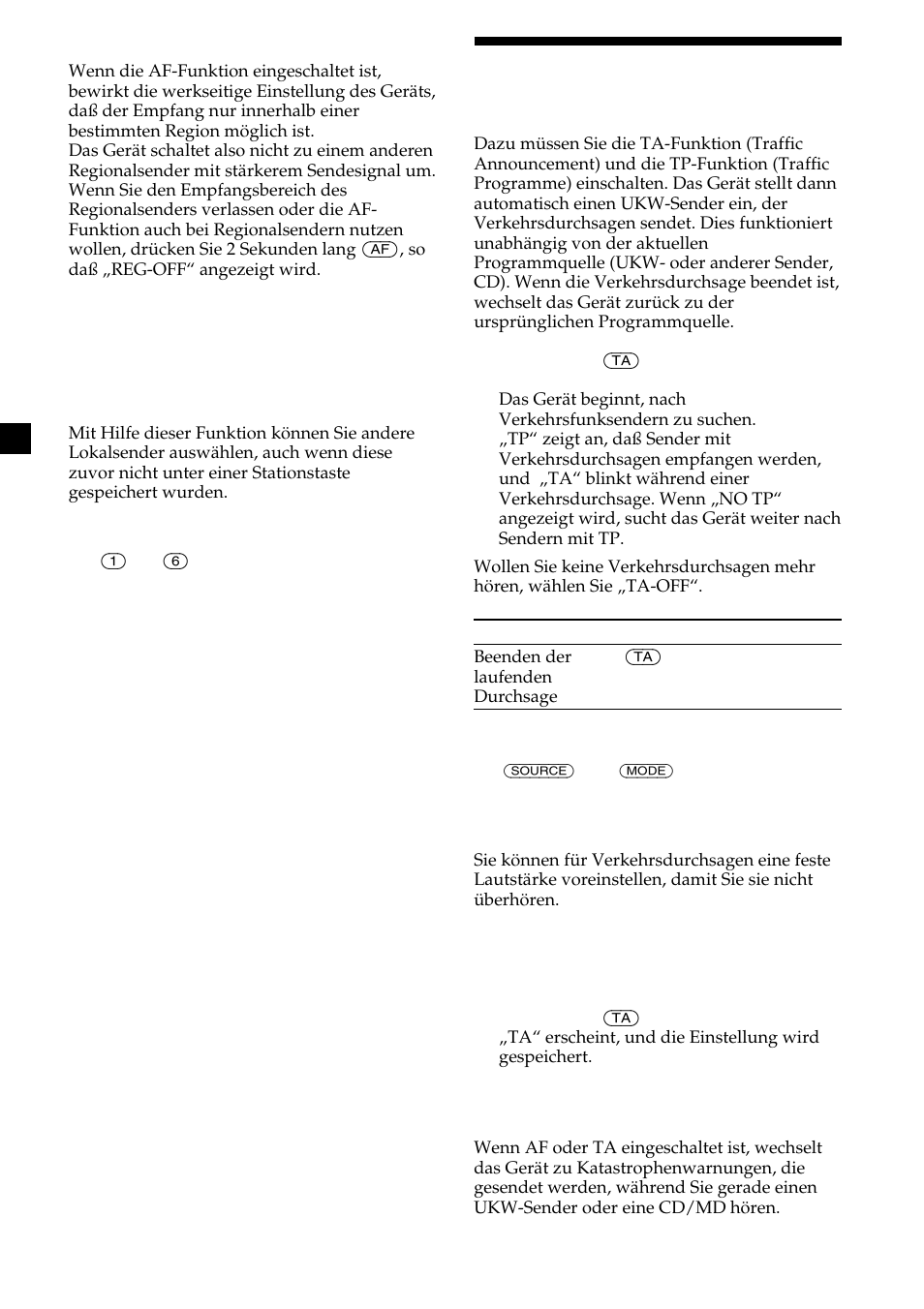 18 empfang von verkehrsdurchsagen | Sony CDX-MP30 User Manual | Page 48 / 152