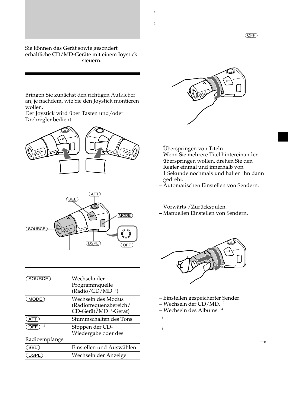 Weitere funktionen, Der joystick, Drücken der tasten | Drehen des reglers, Drehen und drücken des reglers | Sony CDX-MP30 User Manual | Page 51 / 152