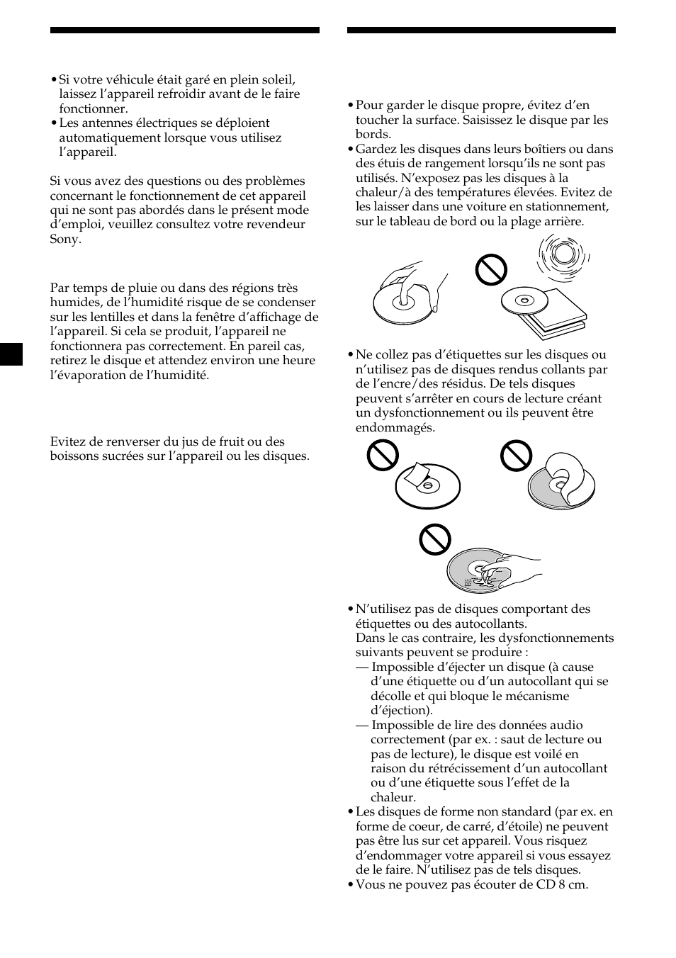 6précautions, Remarques sur les disques compacts | Sony CDX-MP30 User Manual | Page 66 / 152