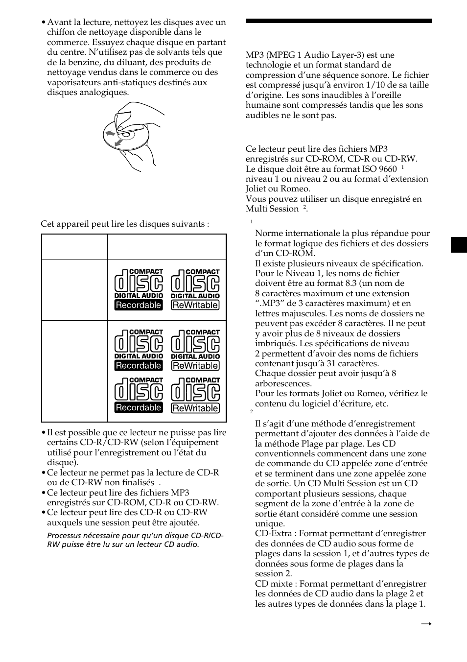 A propos des fichiers mp3 | Sony CDX-MP30 User Manual | Page 67 / 152