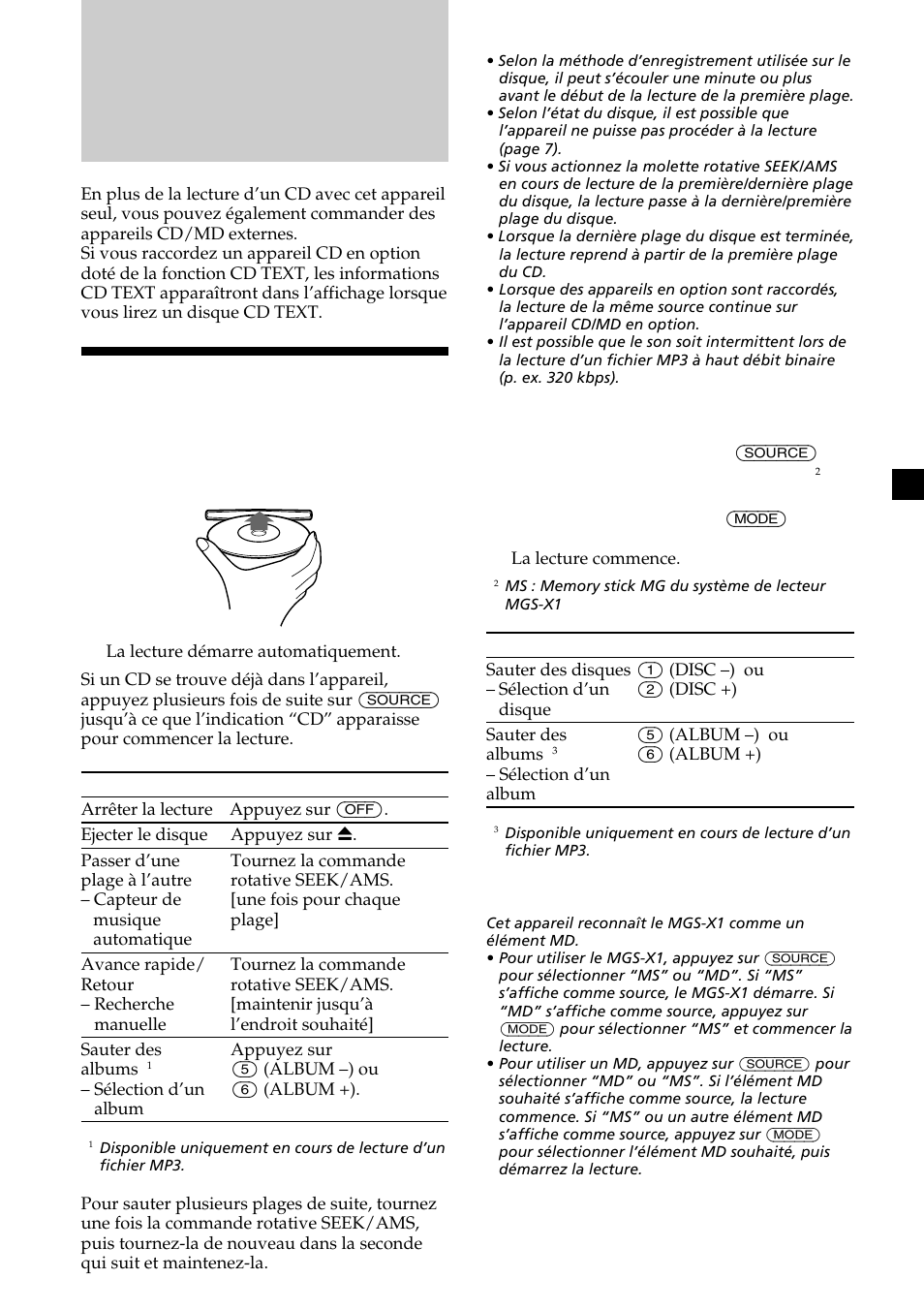 Lecteur cd appareil cd/md (en option), Lecture d’un disque | Sony CDX-MP30 User Manual | Page 71 / 152