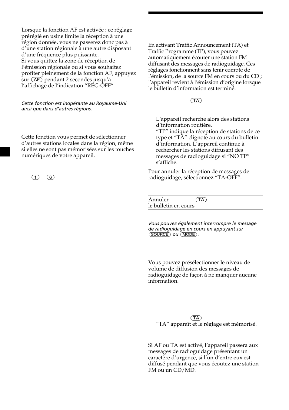 18 ecoute des messages de radioguidage | Sony CDX-MP30 User Manual | Page 78 / 152