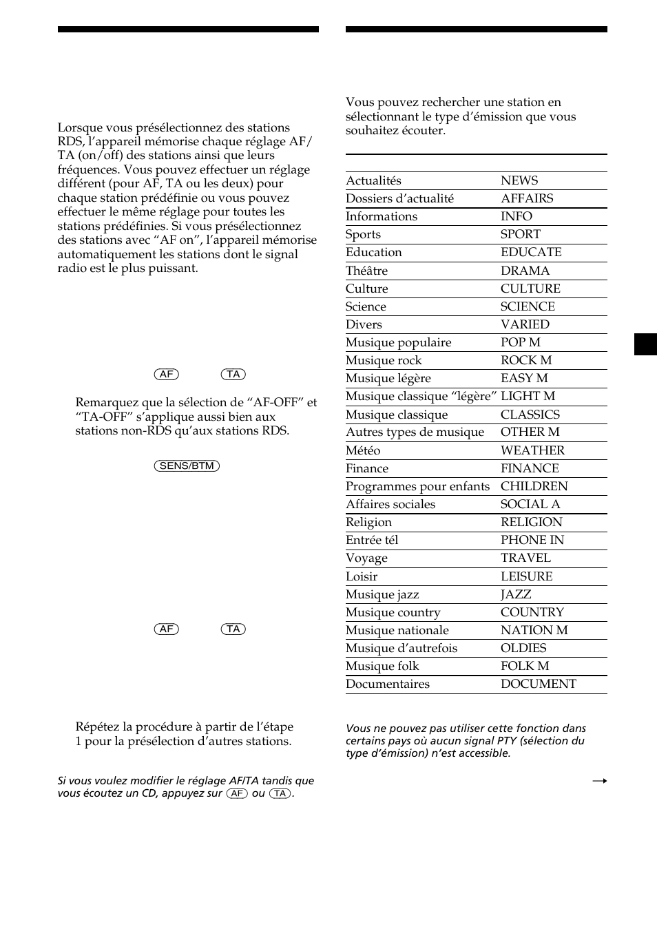 19 syntonisation des stations par type d’émission | Sony CDX-MP30 User Manual | Page 79 / 152