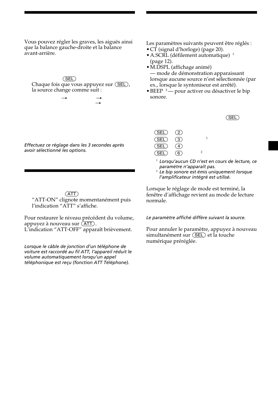 Réglage des caractéristiques du son, Atténuation rapide du son | Sony CDX-MP30 User Manual | Page 83 / 152