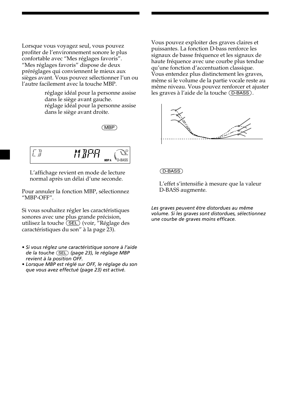 24 renforcement des graves, Sélection des réglages favoris, D-bass | Mes réglages favoris (mbp) | Sony CDX-MP30 User Manual | Page 84 / 152