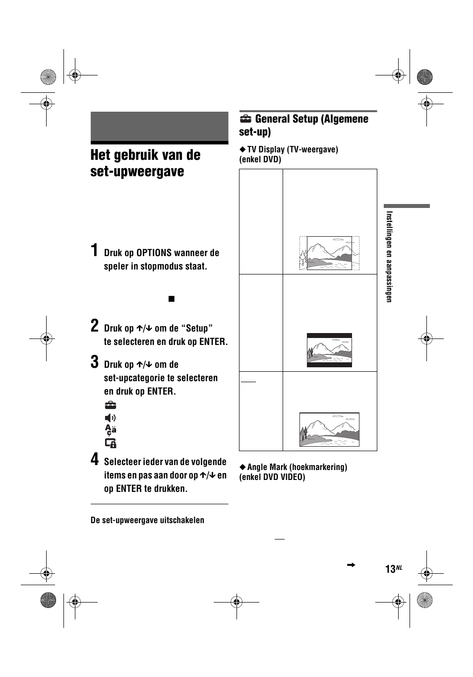 Het gebruik van de set-upweergave, General setup (algemene set-up) | Sony DVP-FX780 User Manual | Page 121 / 132