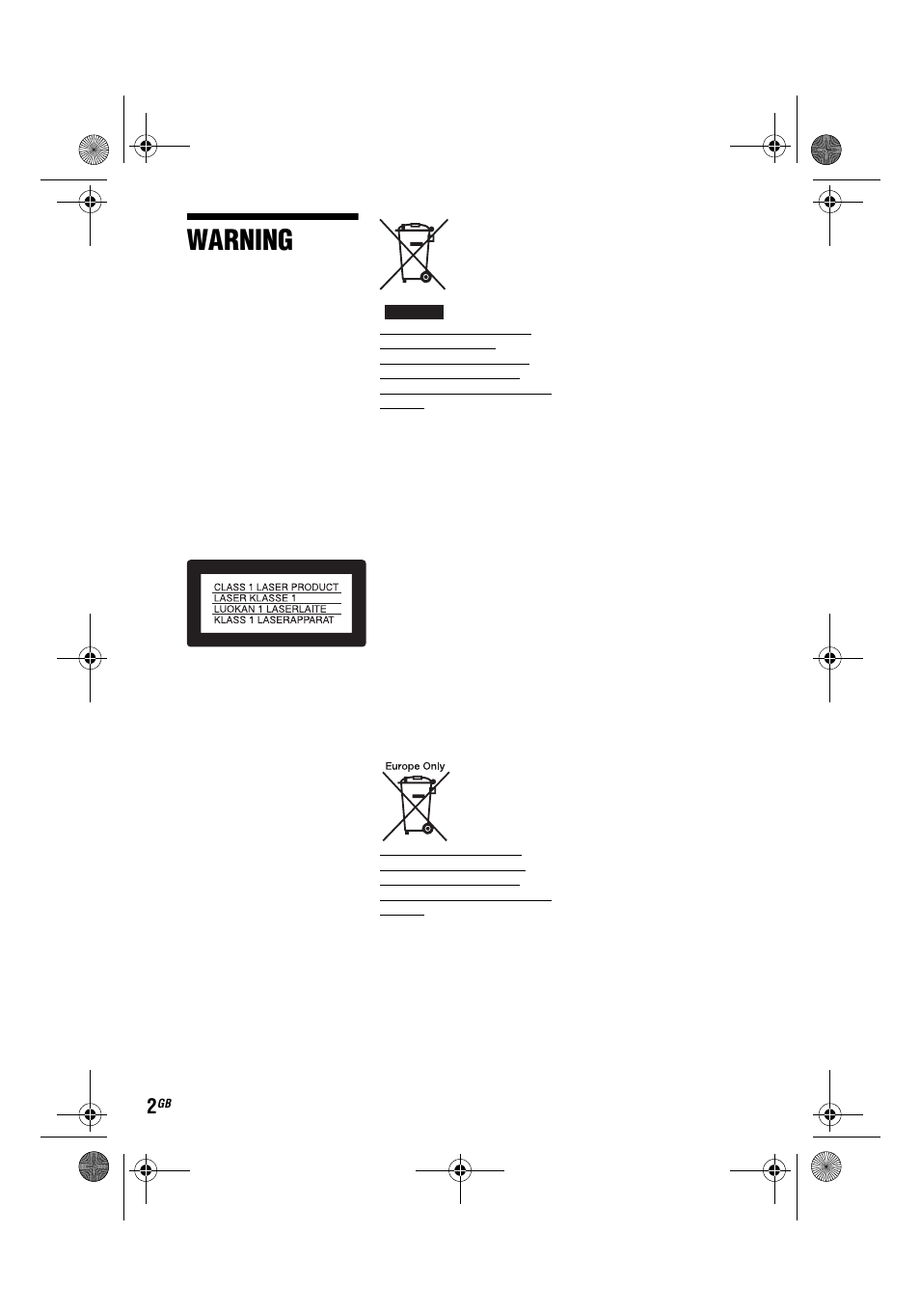 Warning | Sony DVP-FX780 User Manual | Page 2 / 132