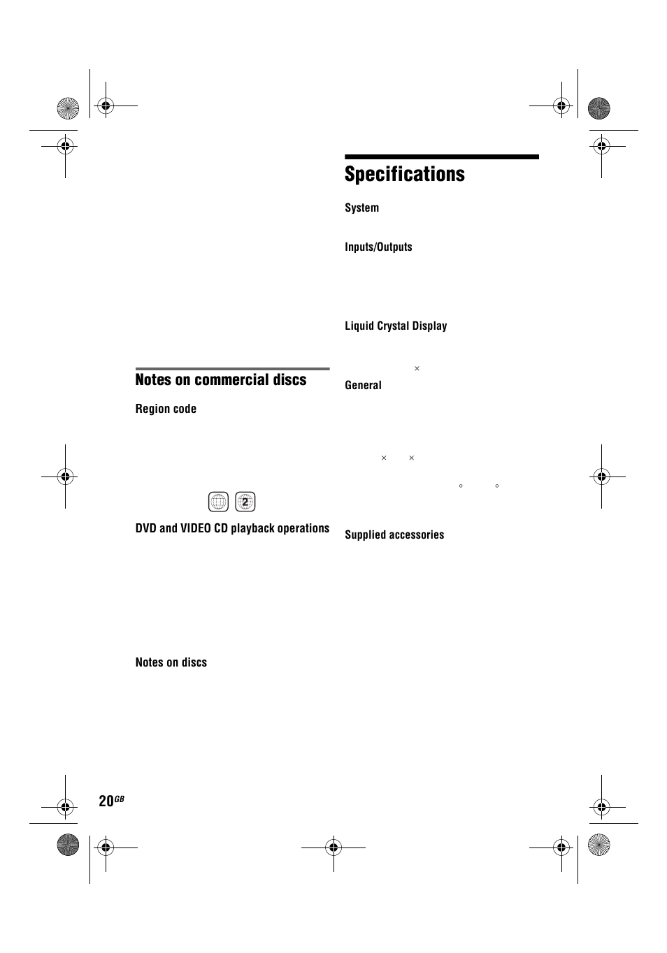 Specifications | Sony DVP-FX780 User Manual | Page 20 / 132