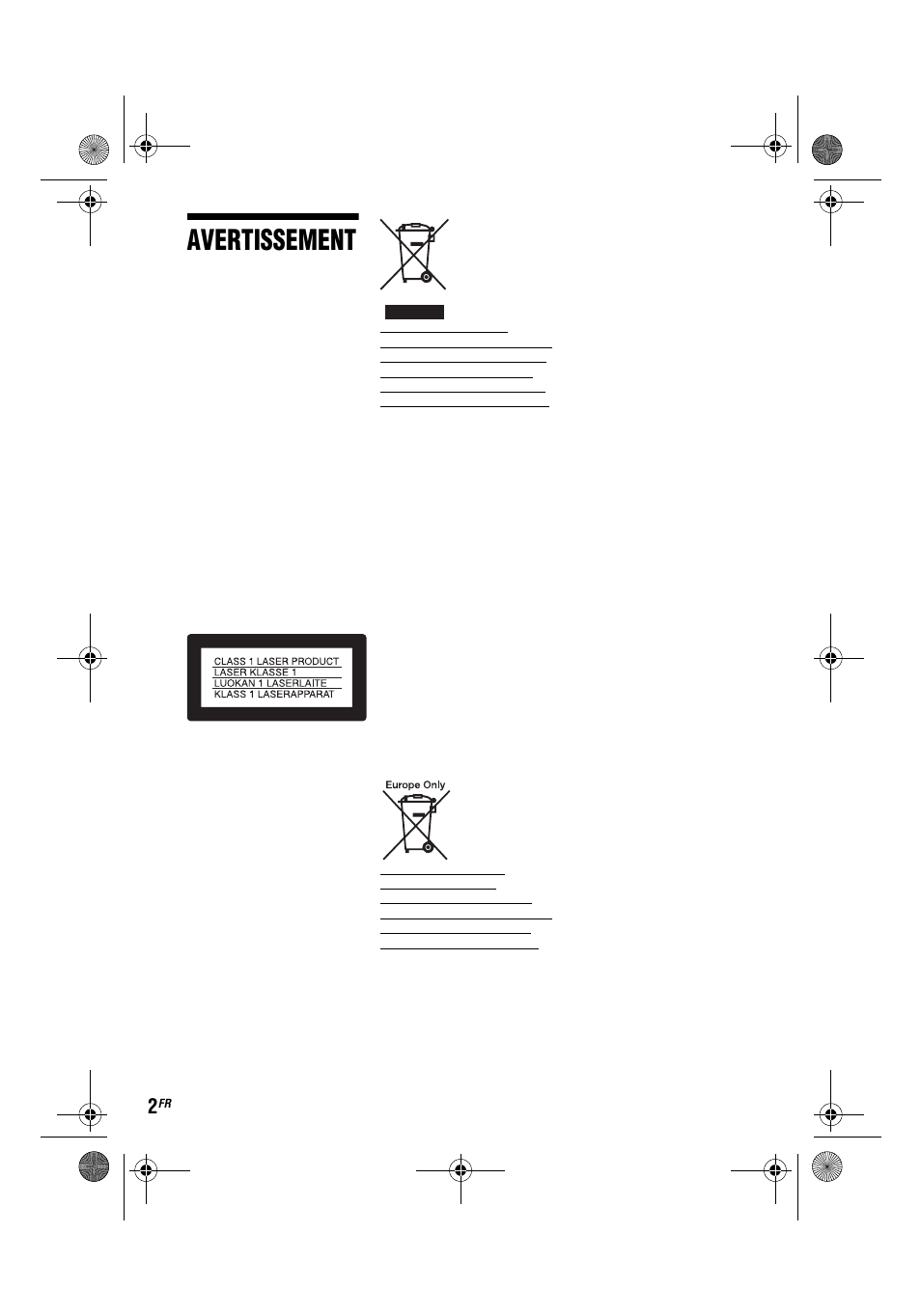 Avertissement | Sony DVP-FX780 User Manual | Page 22 / 132