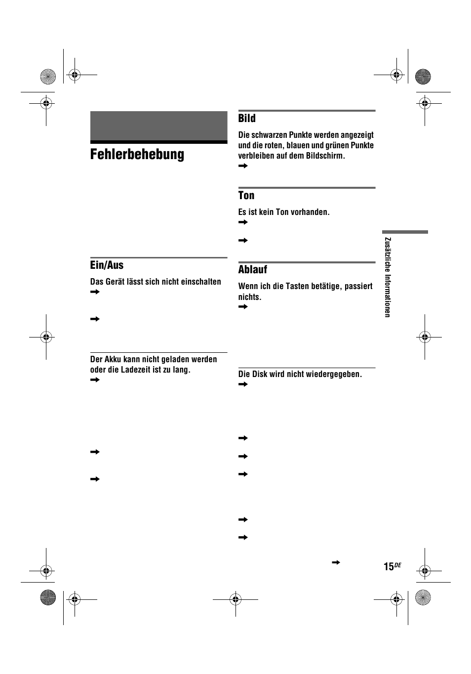 Fehlerbehebung, Ein/aus, Bild | Ablauf | Sony DVP-FX780 User Manual | Page 57 / 132