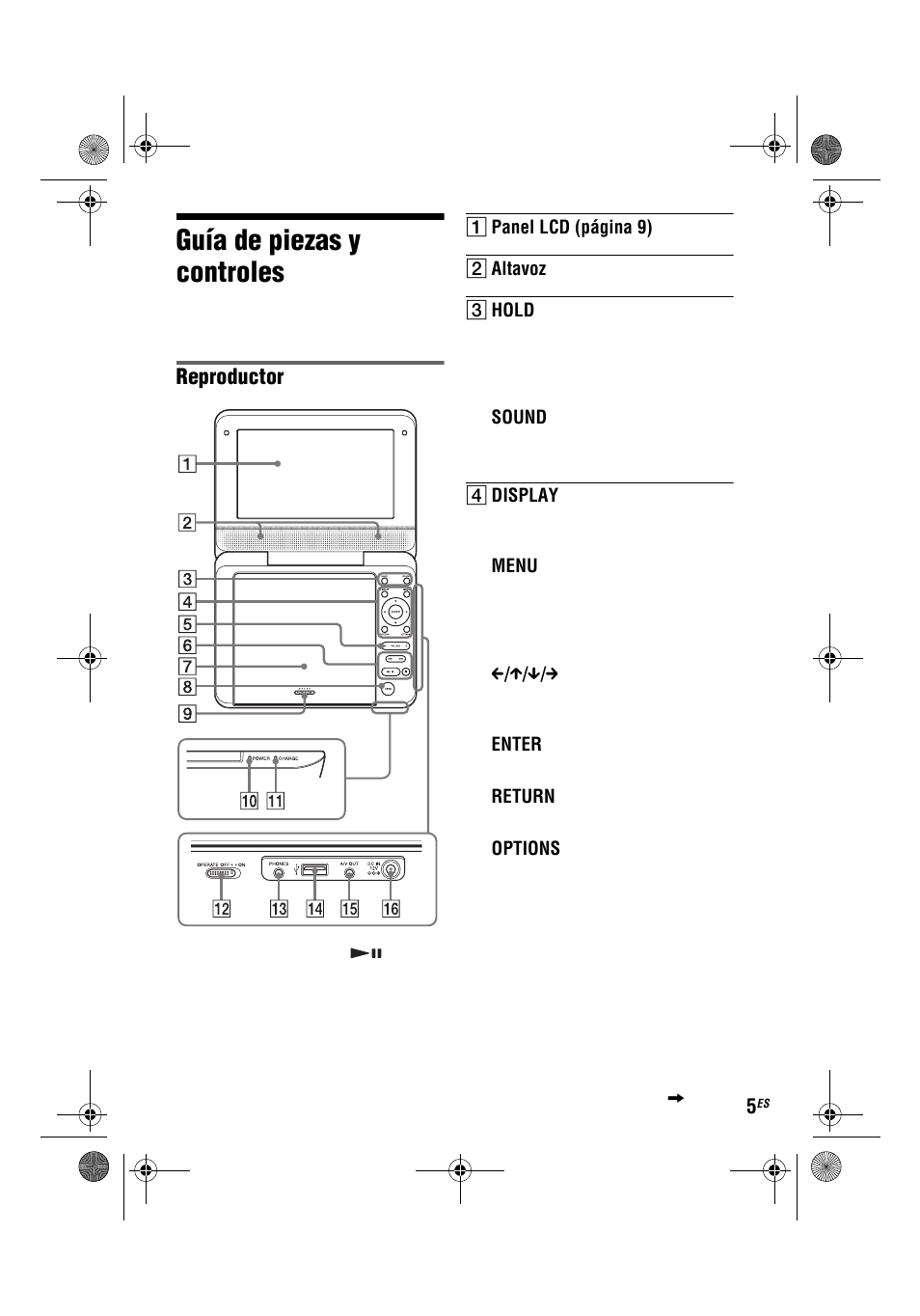 Guía de piezas y controles, Reproductor | Sony DVP-FX780 User Manual | Page 69 / 132