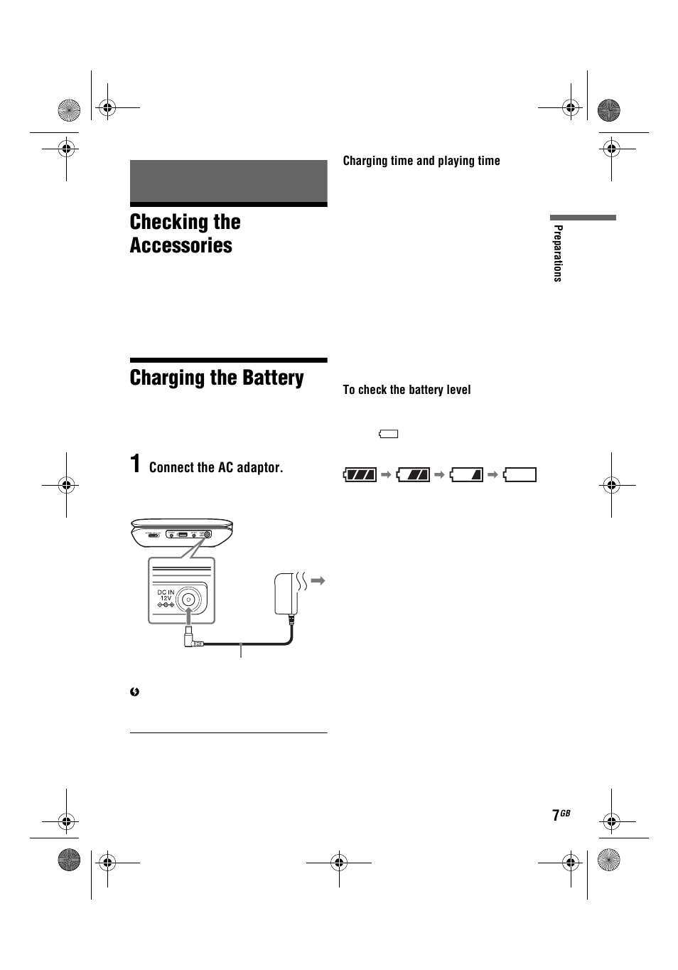 Checking the accessories, Charging the battery | Sony DVP-FX780 User Manual | Page 7 / 132
