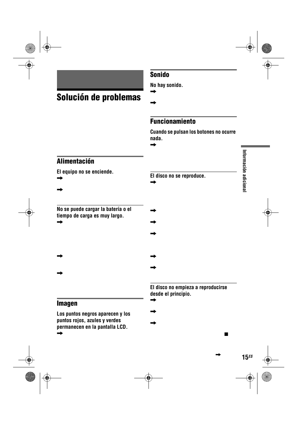 Solución de problemas, Alimentación, Imagen | Sonido, Funcionamiento | Sony DVP-FX780 User Manual | Page 79 / 132