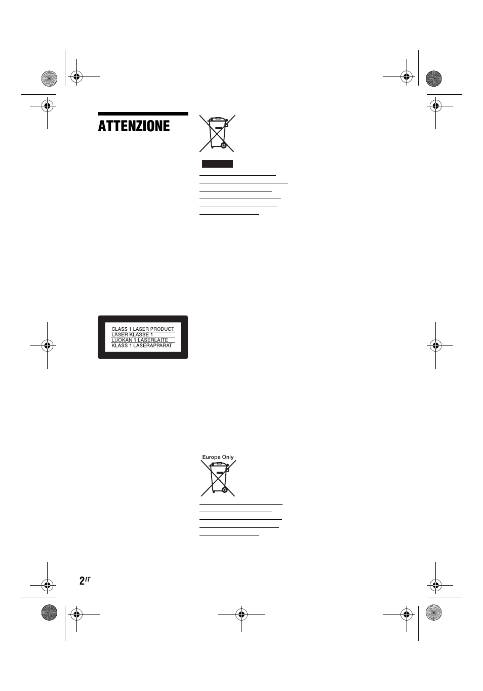 Attenzione | Sony DVP-FX780 User Manual | Page 88 / 132
