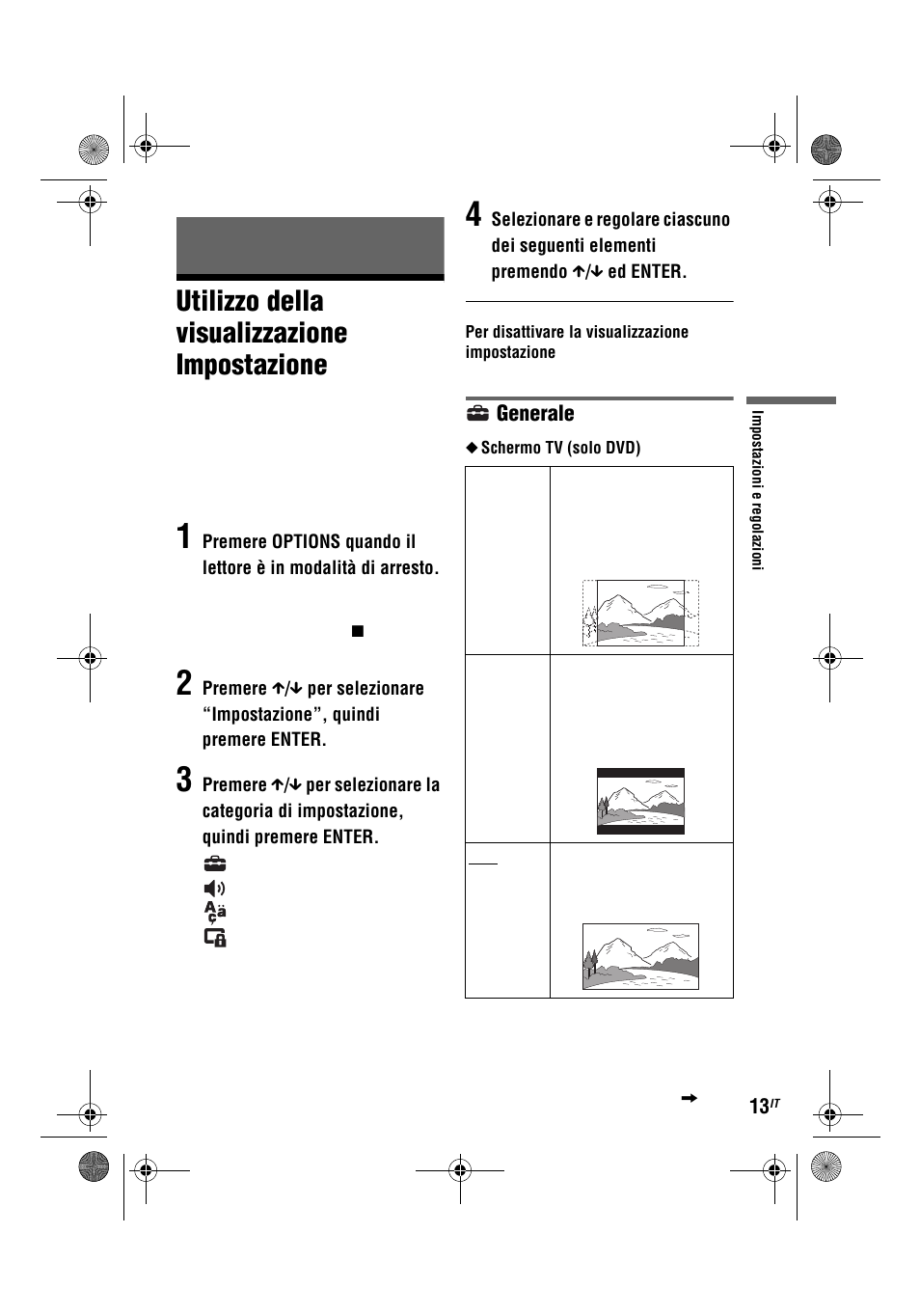 Utilizzo della visualizzazione impostazione, Generale | Sony DVP-FX780 User Manual | Page 99 / 132