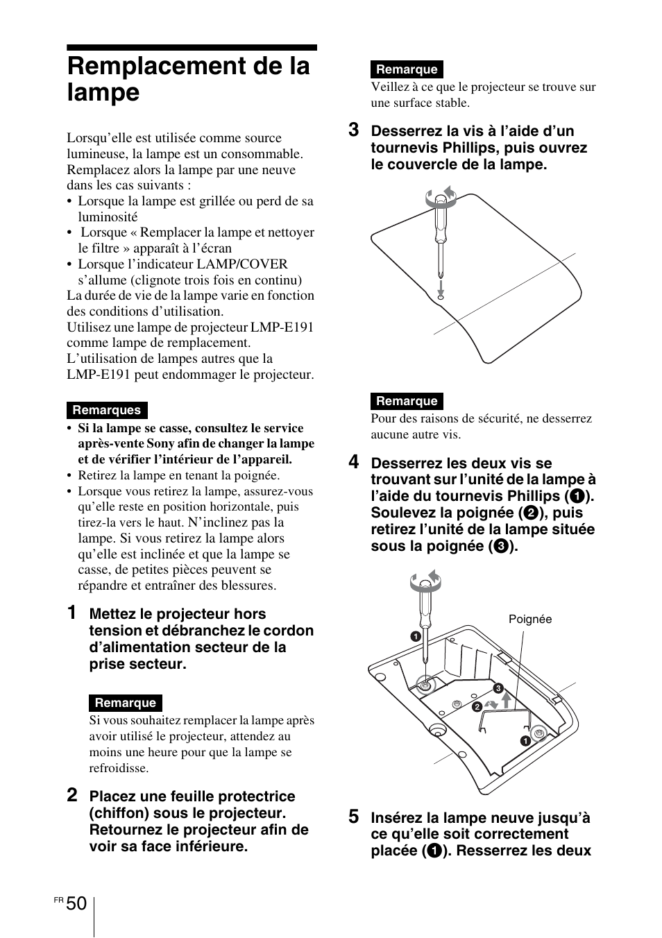 Remplacement de la lampe | Sony VPL-BW7 User Manual | Page 112 / 324