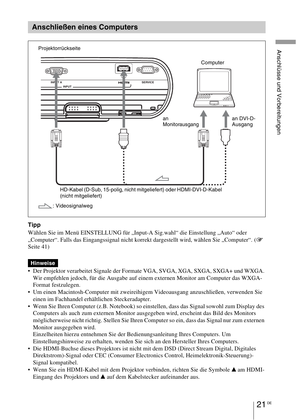 Anschließen eines computers | Sony VPL-BW7 User Manual | Page 147 / 324