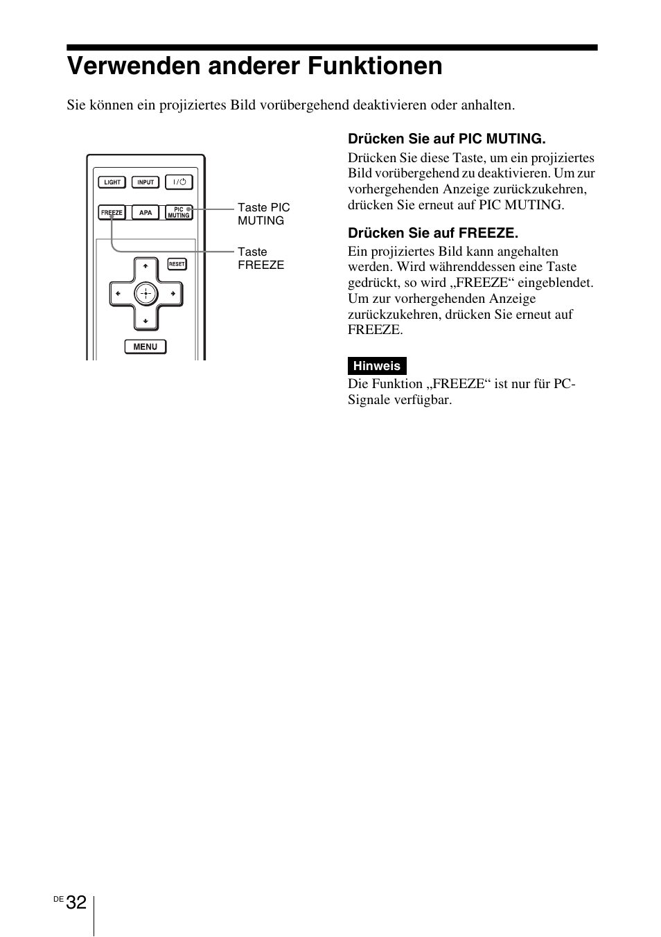 Verwenden anderer funktionen | Sony VPL-BW7 User Manual | Page 158 / 324