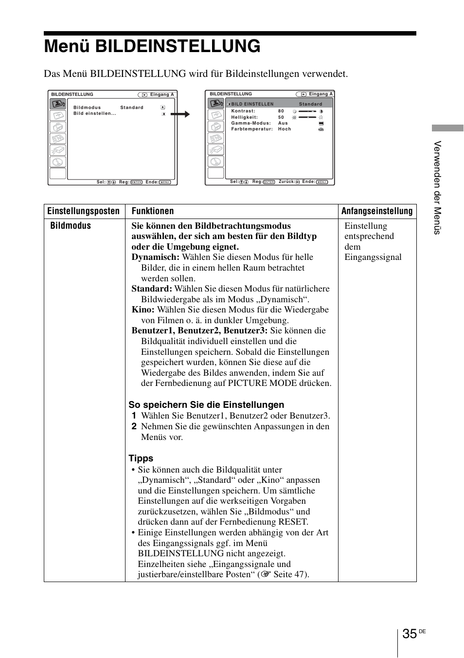 Menü bildeinstellung | Sony VPL-BW7 User Manual | Page 161 / 324